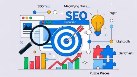 Backlinks gezielt einsetzen für ein besseres Ranking – SEO Grafik mit Zielscheibe und Suchmaschinenoptimierung