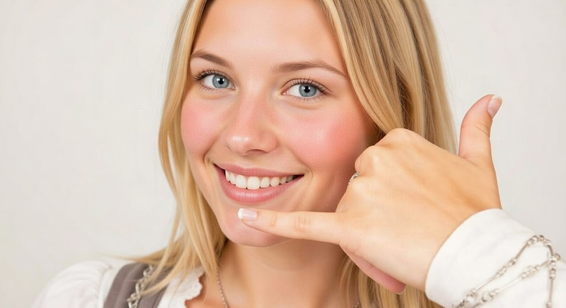 Team-Mitglied von EchteDates – freundliche blonde Frau mit blauen Augen lächelt in die Kamera und zeigt mit dem Finger auf den Text ‚Kontakt zum Team‘